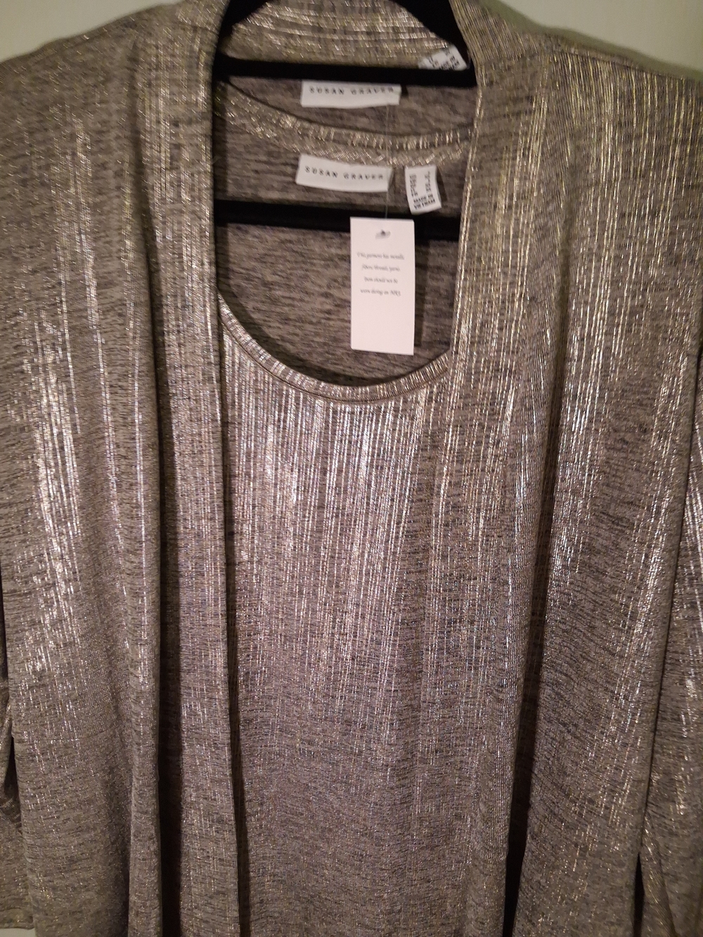 Susan Graver Size Large Metallic Open Cardigan Set With Tank Top And Jacket NWT - Picture 2 of 15